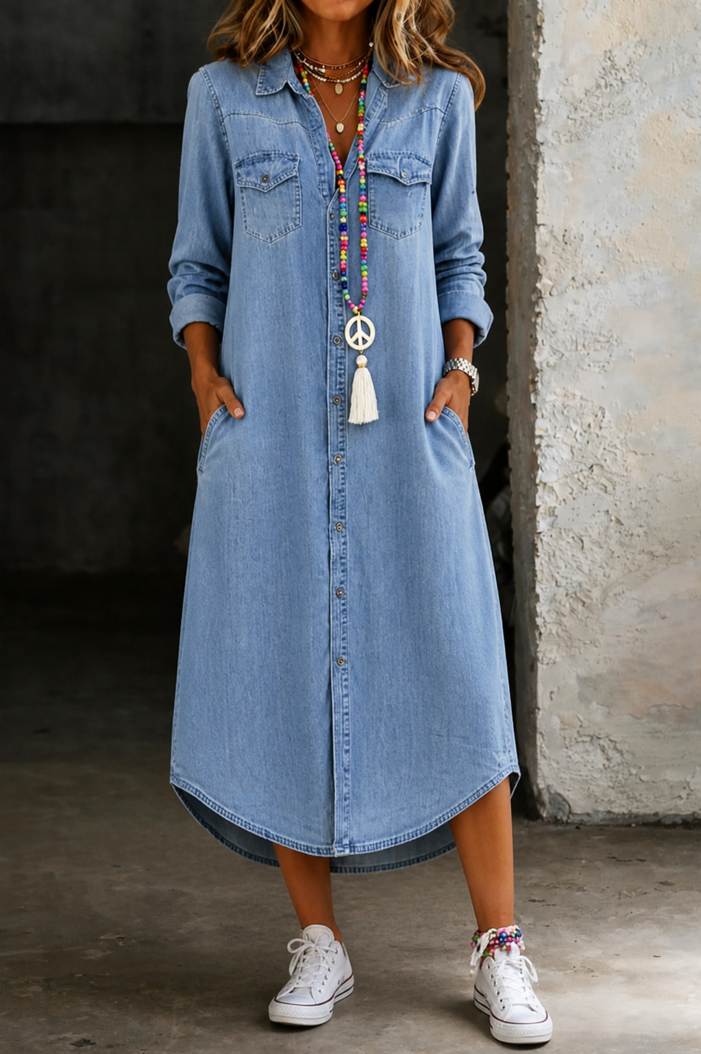Helen | Casual-elegante lange denim overhemdjurk