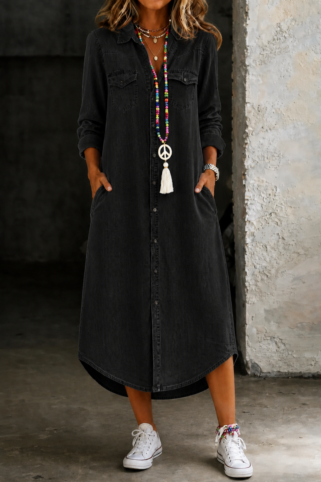 Helen | Casual-elegante lange denim overhemdjurk