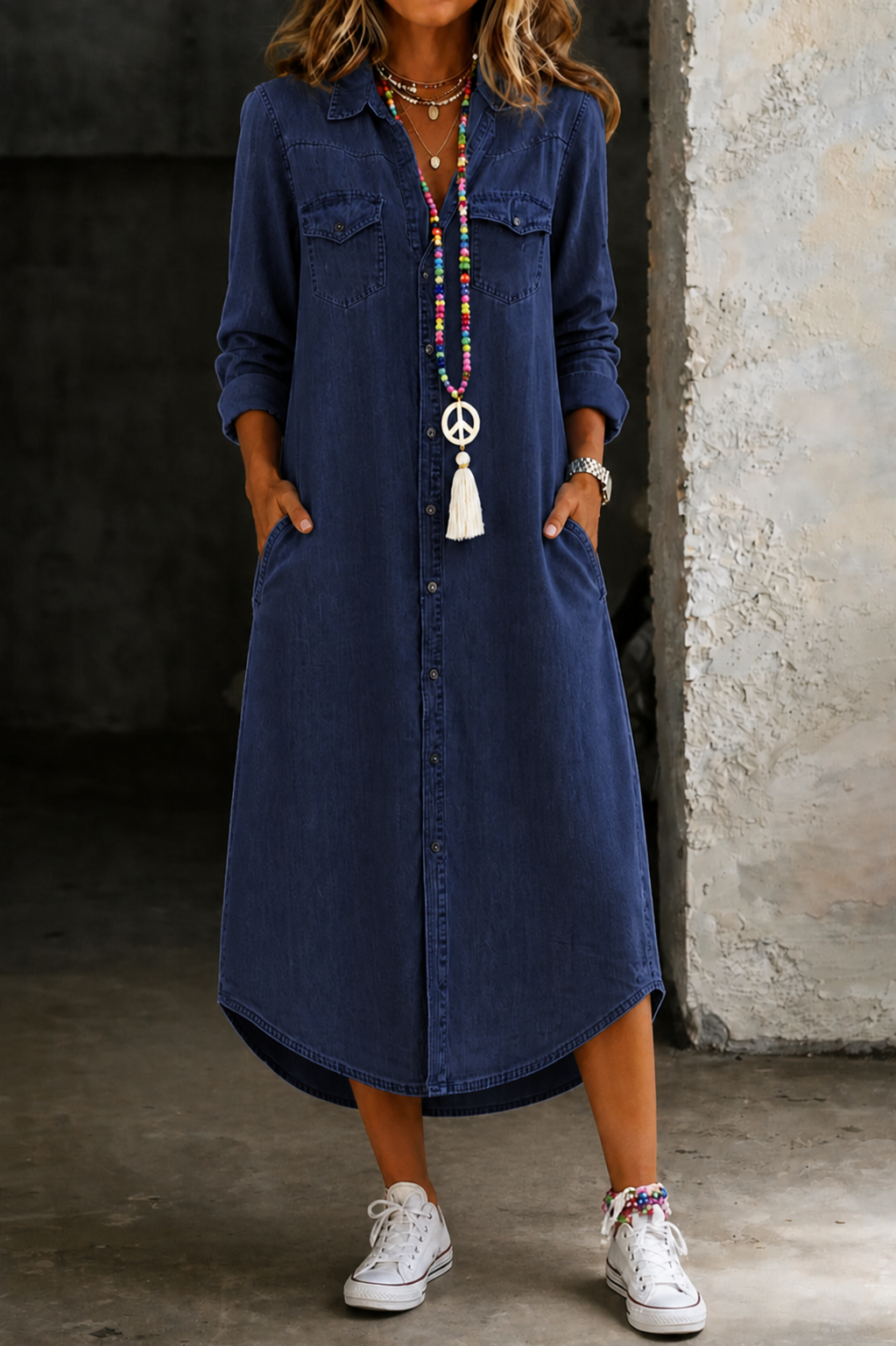 Helen | Casual-elegante lange denim overhemdjurk