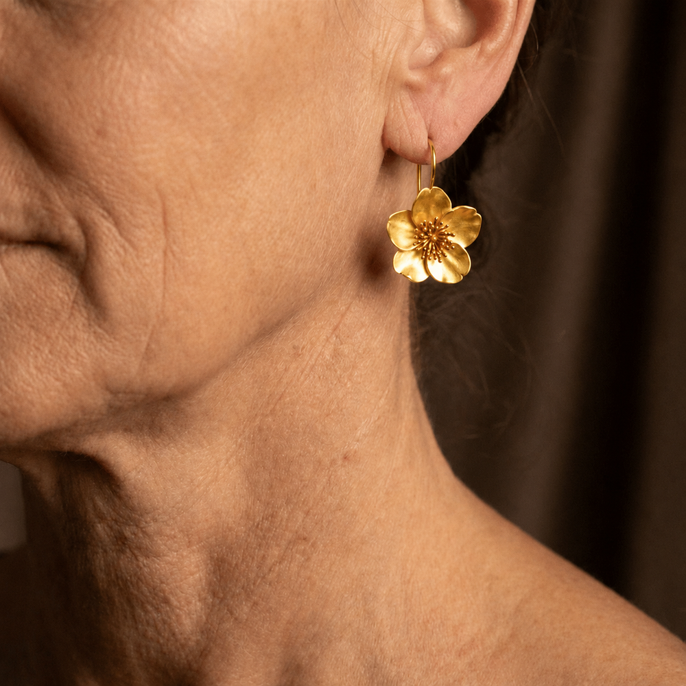 Classic Gold Flower Earrings with Gold Center Detail