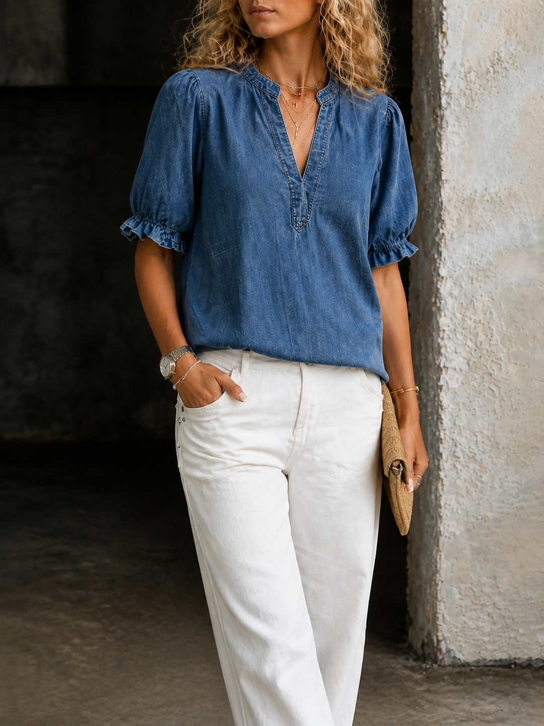 Ashley | Esencial vintage de mezclilla con escote en V