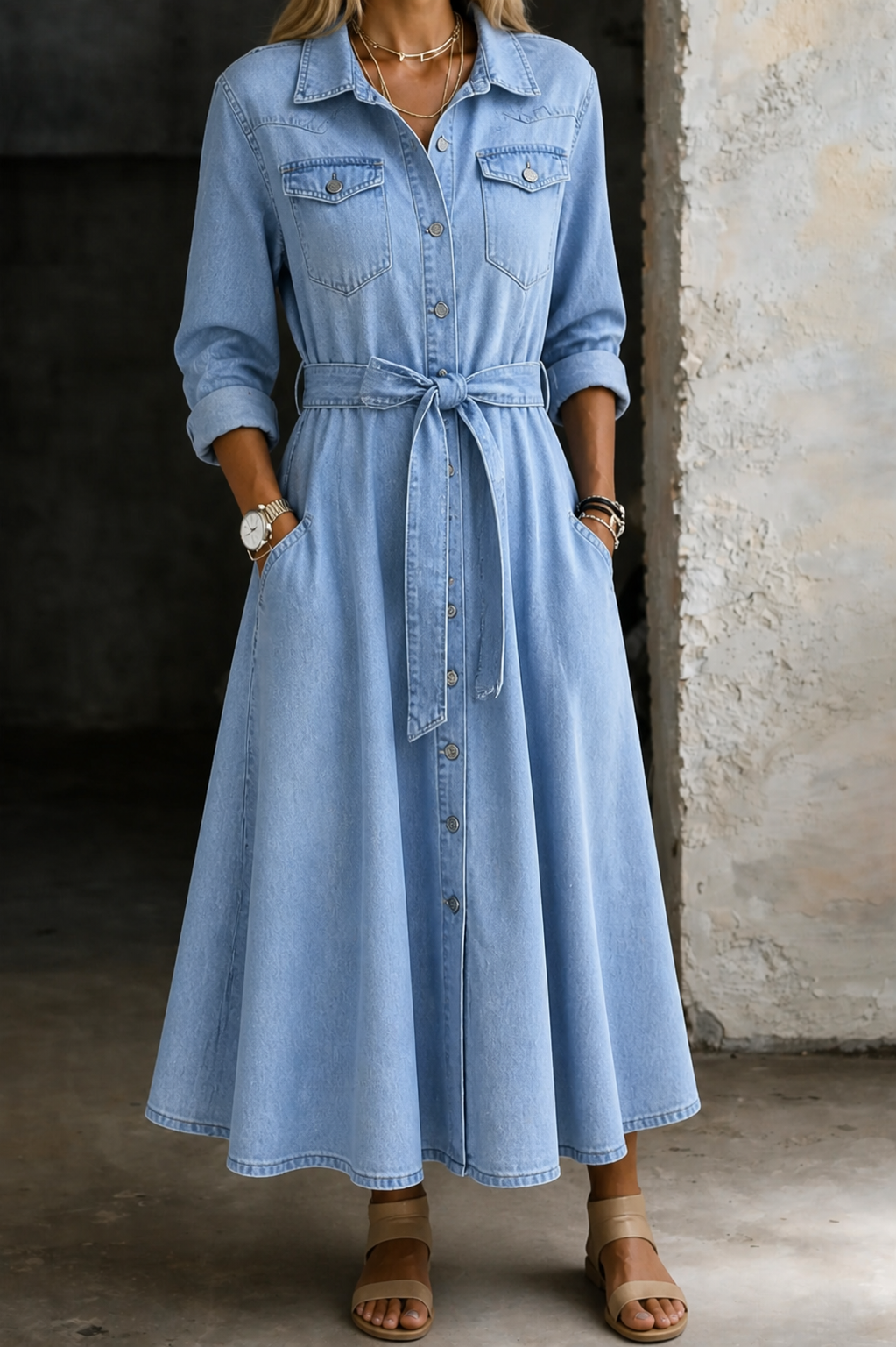 Luna | Denimjurk met lange mouwen