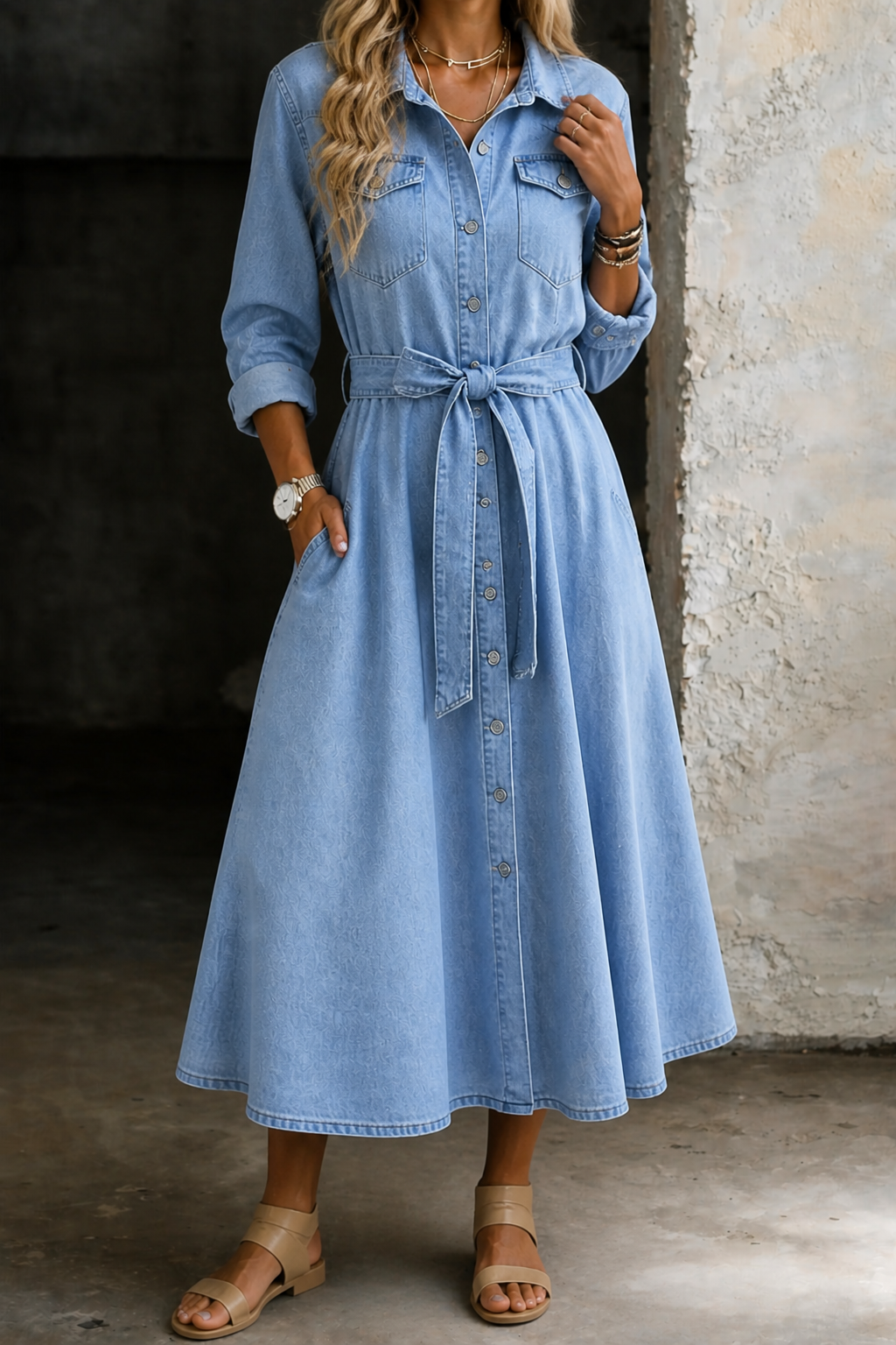 Luna | Denimjurk met lange mouwen