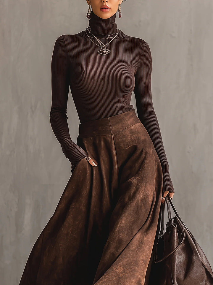 Conjunto Sienna de Falda Midi de Ante Desgastado