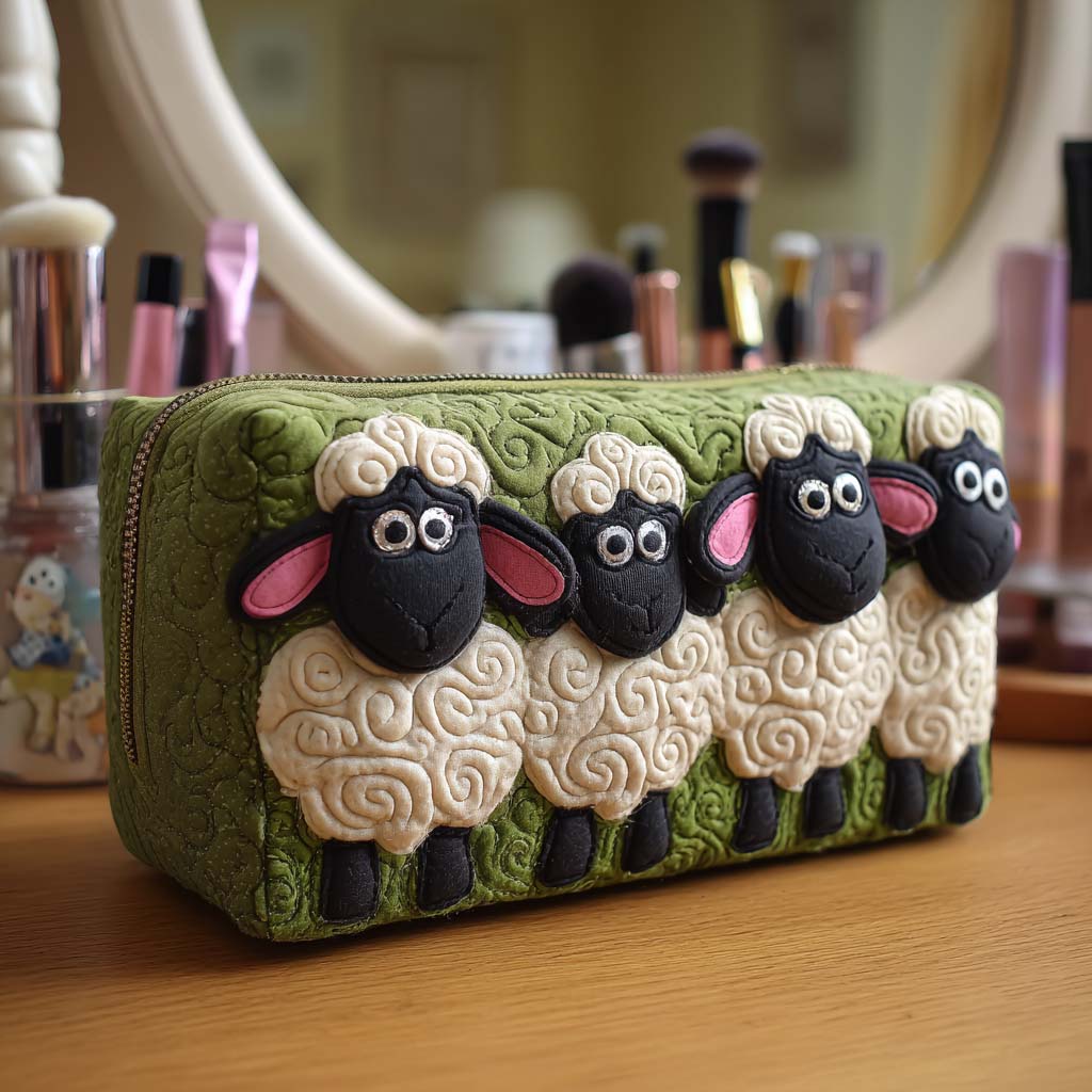 Kaia | Bolsa de cosméticos matelassada com ovelhas no prado