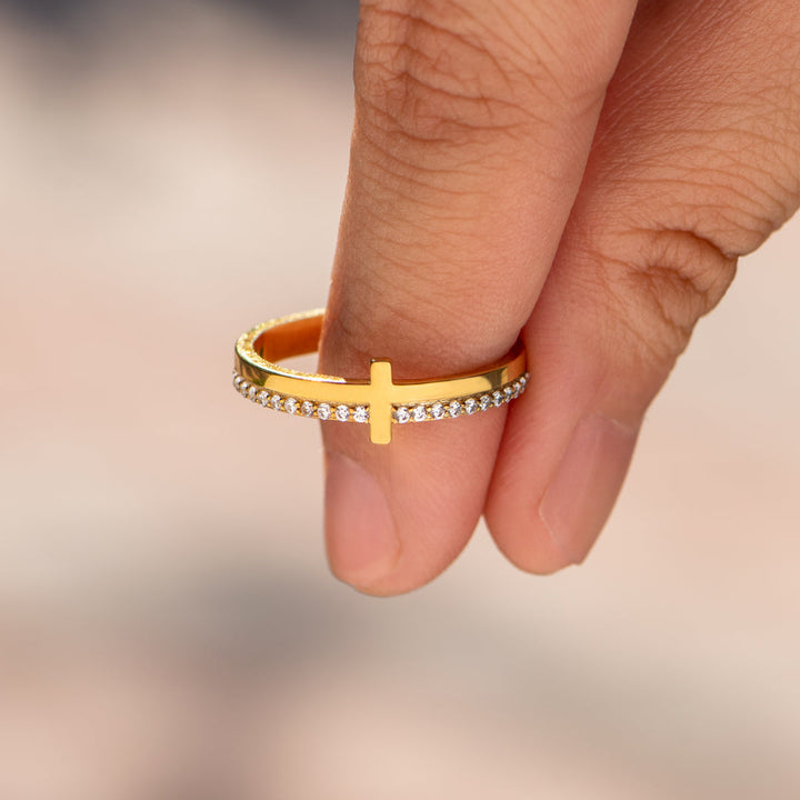 Faith-Inspired Christian Golden Cross Pavé Ring