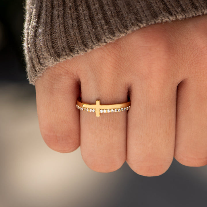 Faith-Inspired Christian Golden Cross Pavé Ring