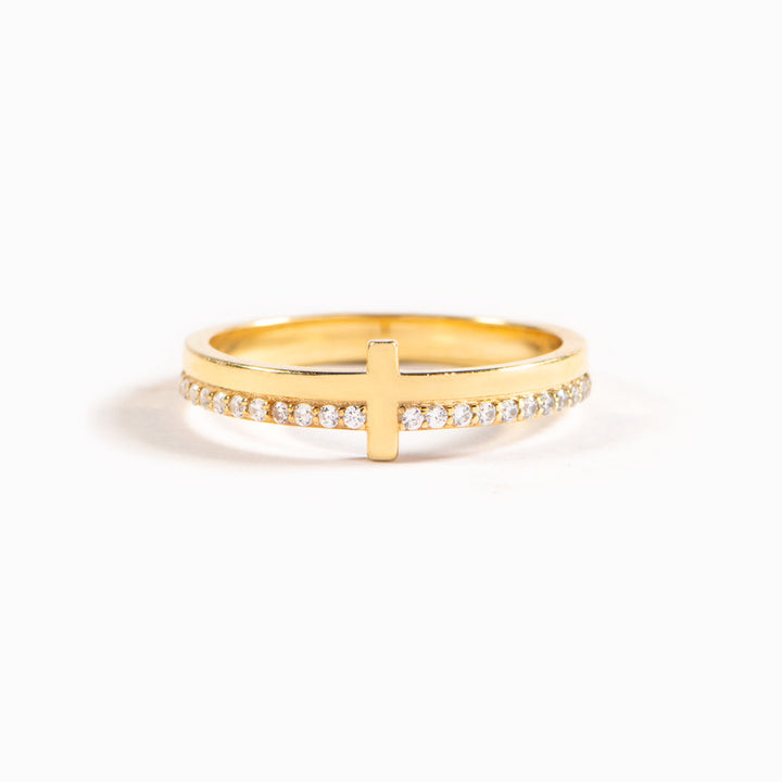 Faith-Inspired Christian Golden Cross Pavé Ring
