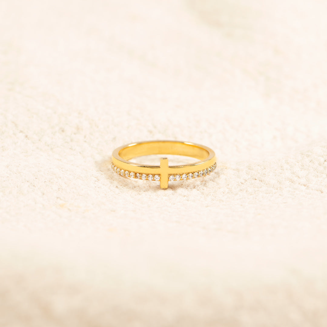 Faith-Inspired Christian Golden Cross Pavé Ring