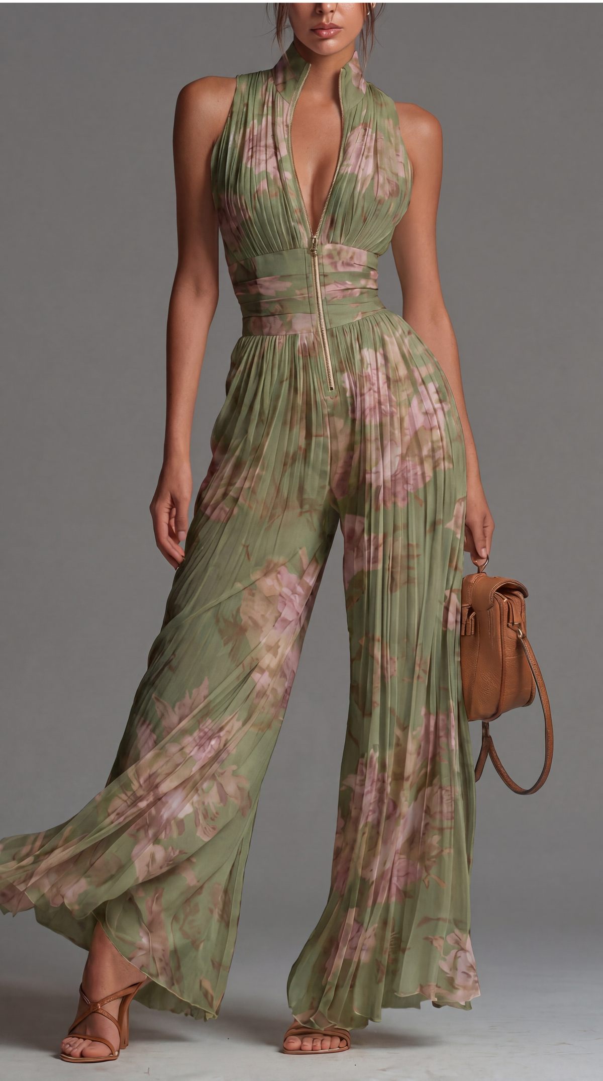 Inés | Tuta plissettata in chiffon a fiori