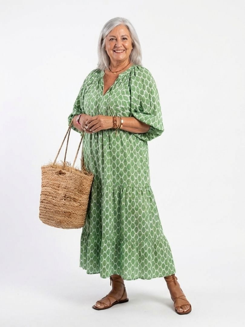 Apolline | Vestido midi estampado con mangas tres cuartos y escote en V