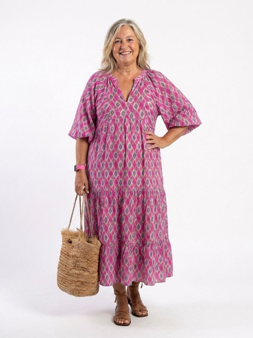 Apolline | Vestido midi estampado con mangas tres cuartos y escote en V
