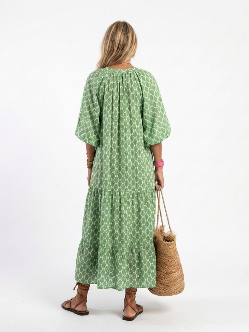 Apolline | Vestido midi estampado con mangas tres cuartos y escote en V