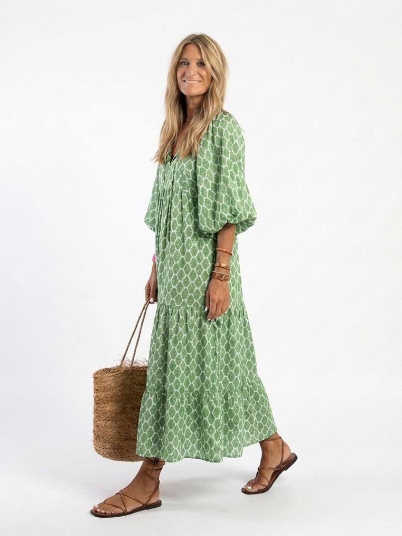 Apolline | Vestido midi estampado con mangas tres cuartos y escote en V