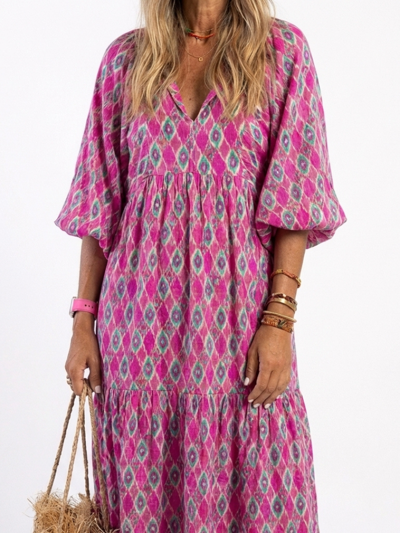 Apolline | Vestido midi estampado con mangas tres cuartos y escote en V