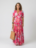 Ione | Vestido Midi Floral de Manga Curta com Decote em V