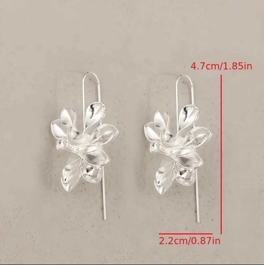 Elegant Silver Floral Hoop Drop Earrings