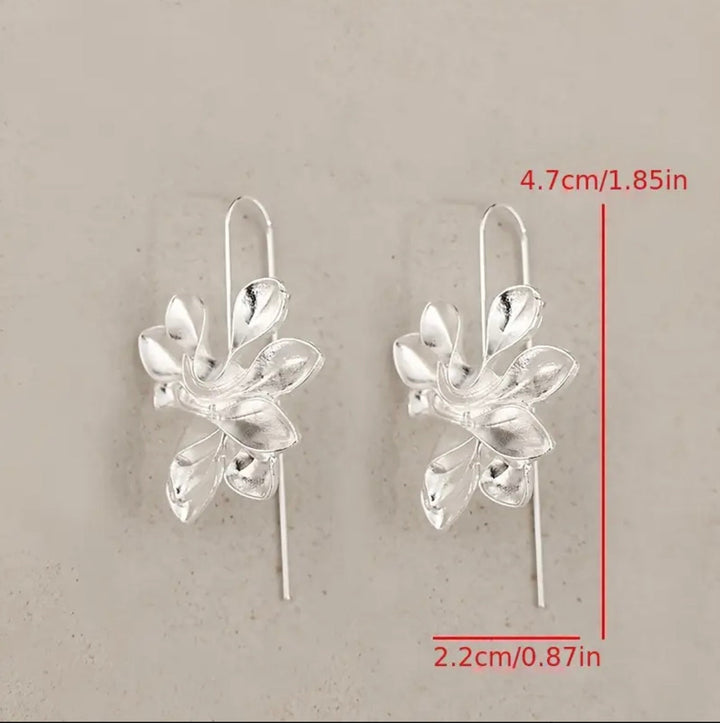 Elegant Silver Floral Hoop Drop Earrings