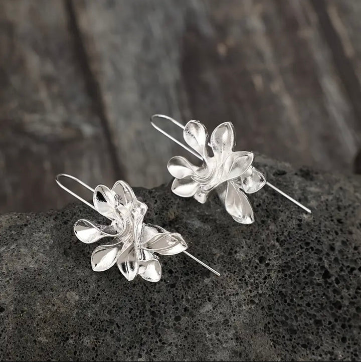 Elegant Silver Floral Hoop Drop Earrings