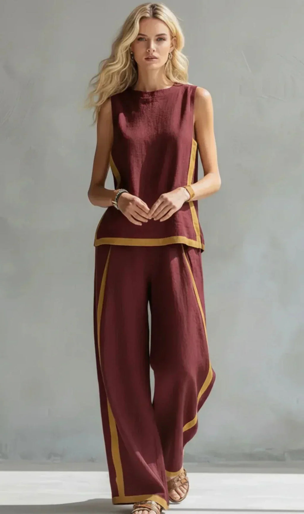 Ursula - Elegante conjunto informal de chaleco y pantalón con acabados bicolor