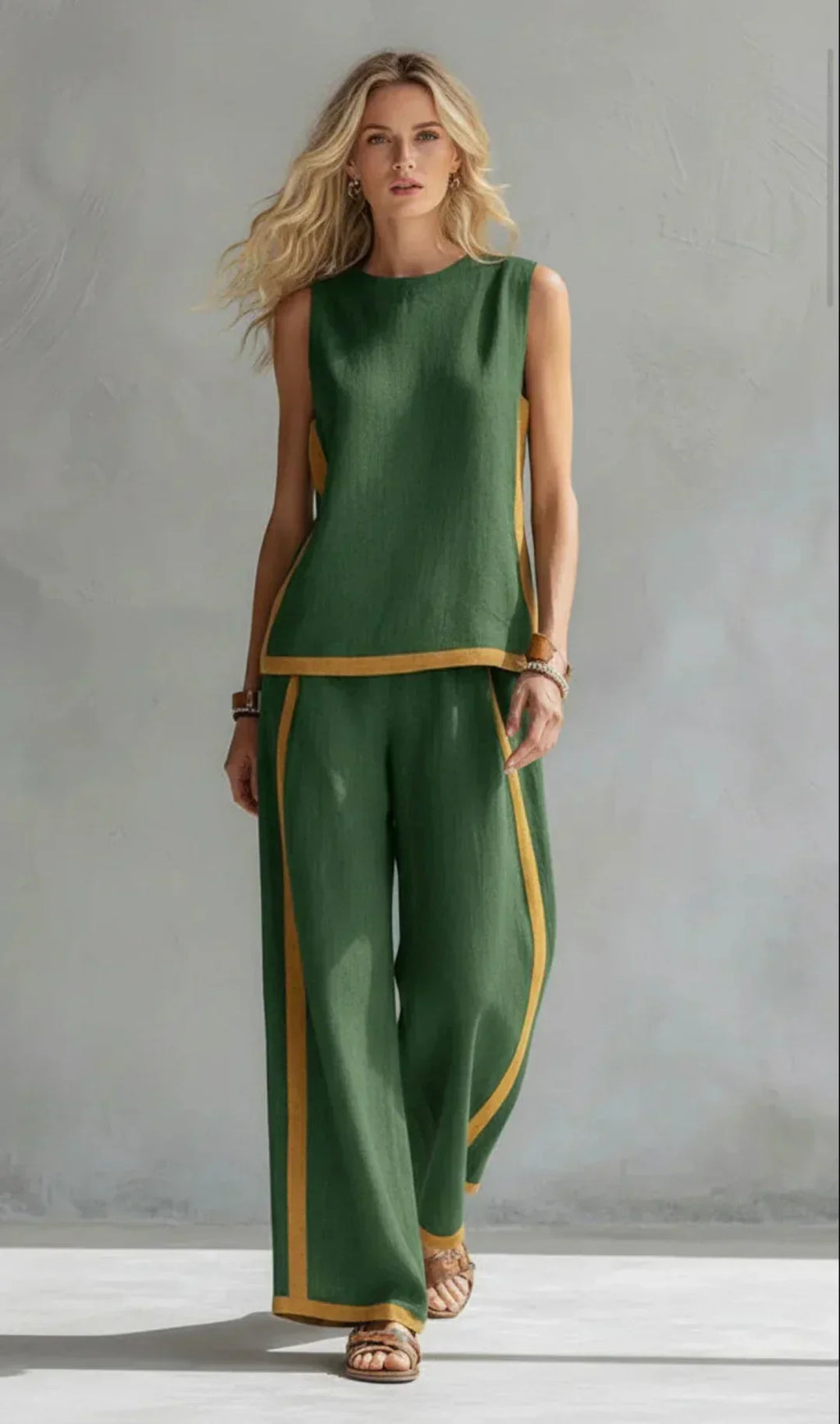Ursula - Elegante conjunto informal de chaleco y pantalón con acabados bicolor