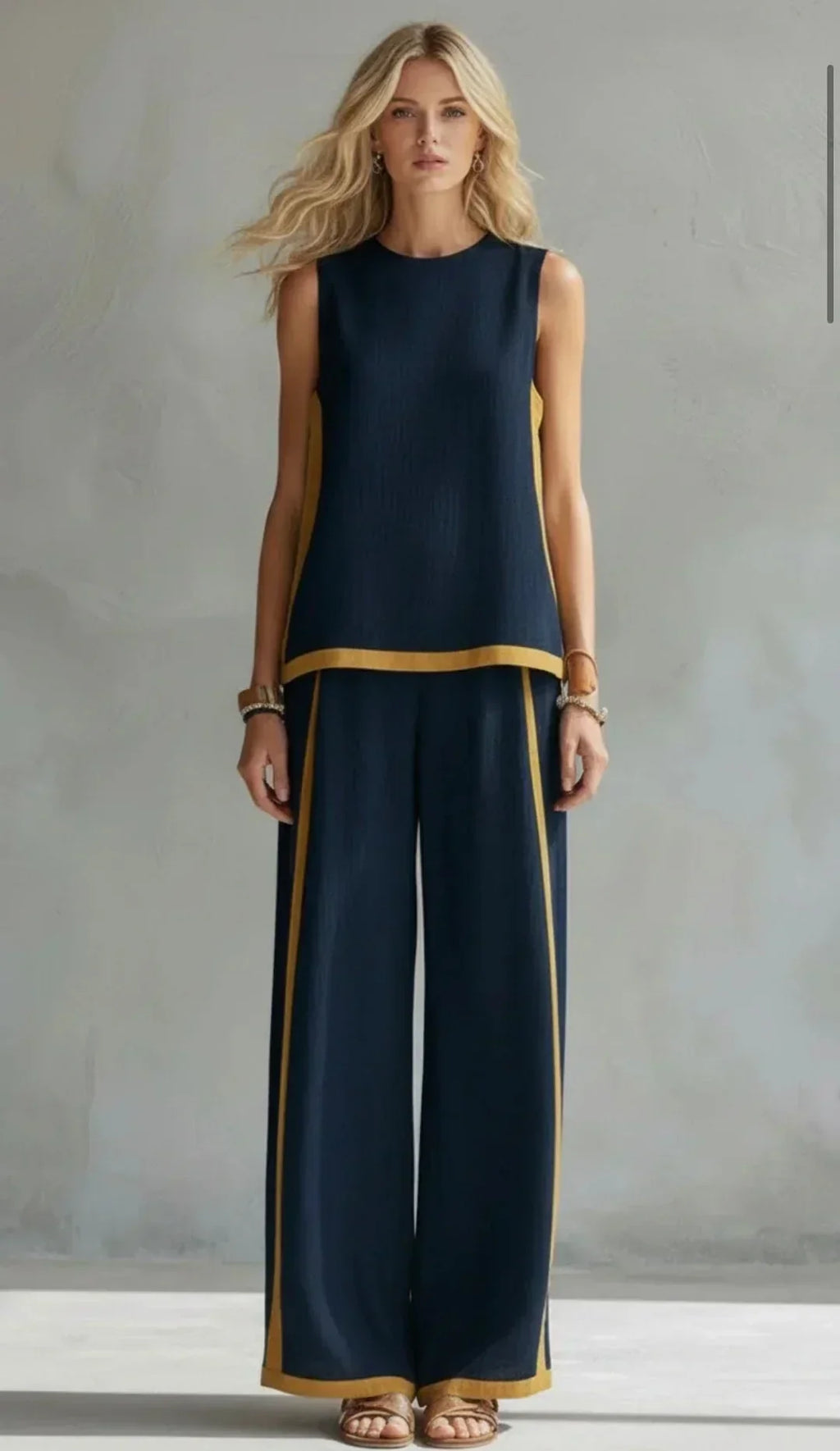 Ursula - Elegante conjunto informal de chaleco y pantalón con acabados bicolor