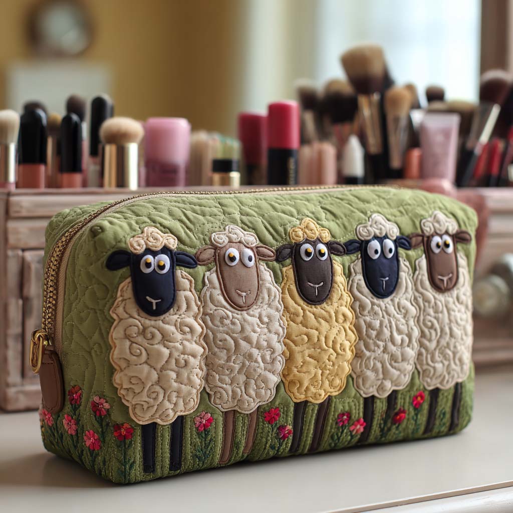 Kaia | Bolsa de cosméticos matelassada com ovelhas no prado