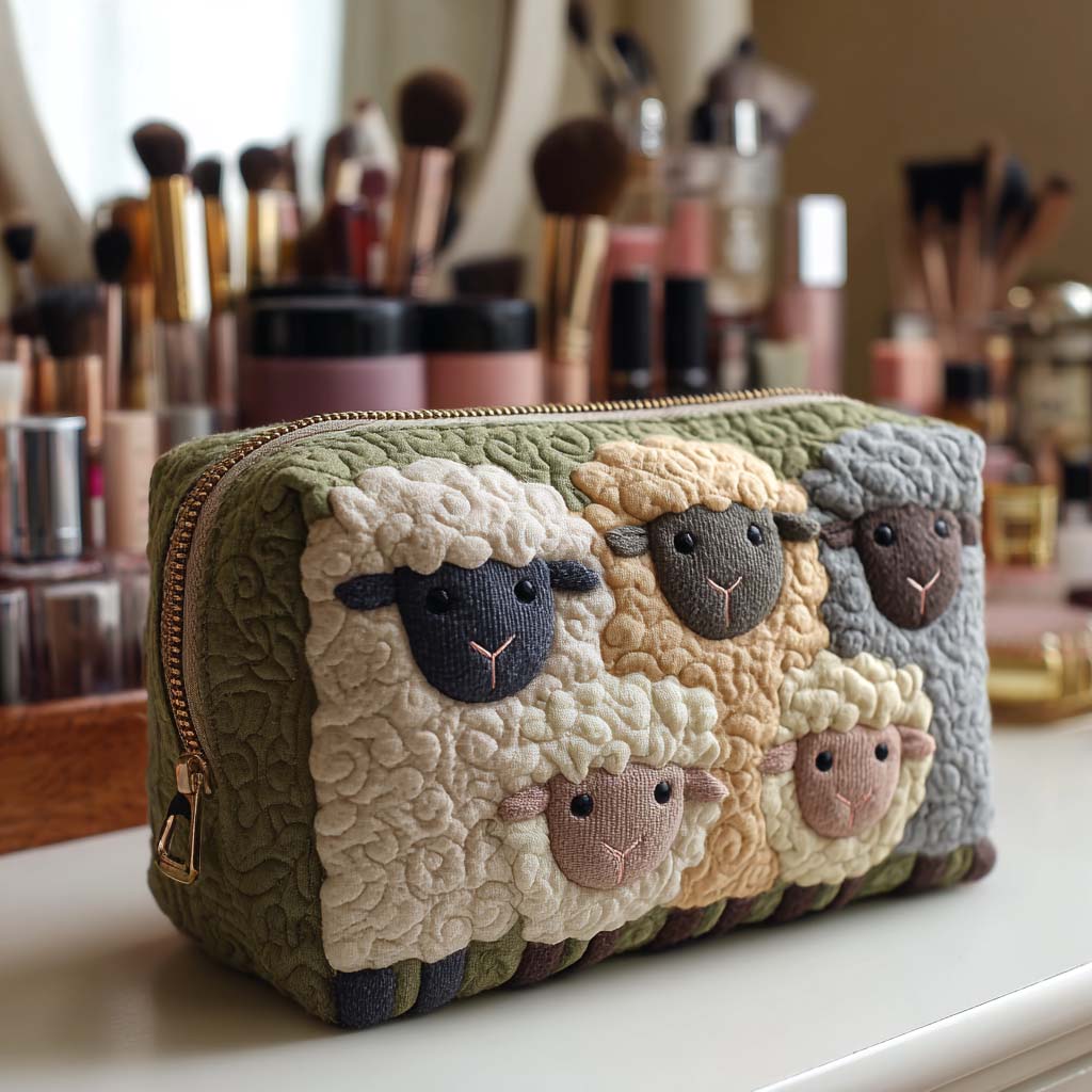 Kaia | Bolsa de cosméticos matelassada com ovelhas no prado