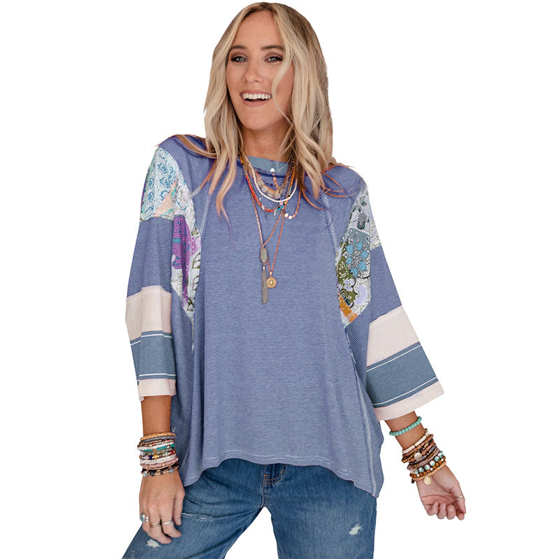 BAILEY – Blusa leve estilo patchwork com mangas morcego