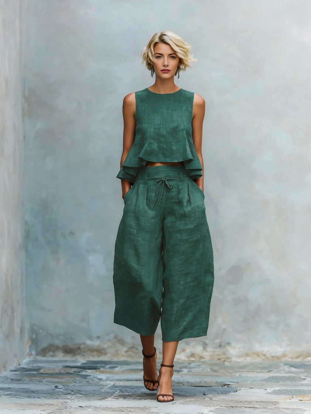 Women's Two-Piece Set with Ruffled Hem