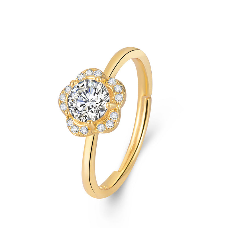 Flower Sparkling Zirconia Gold Ring