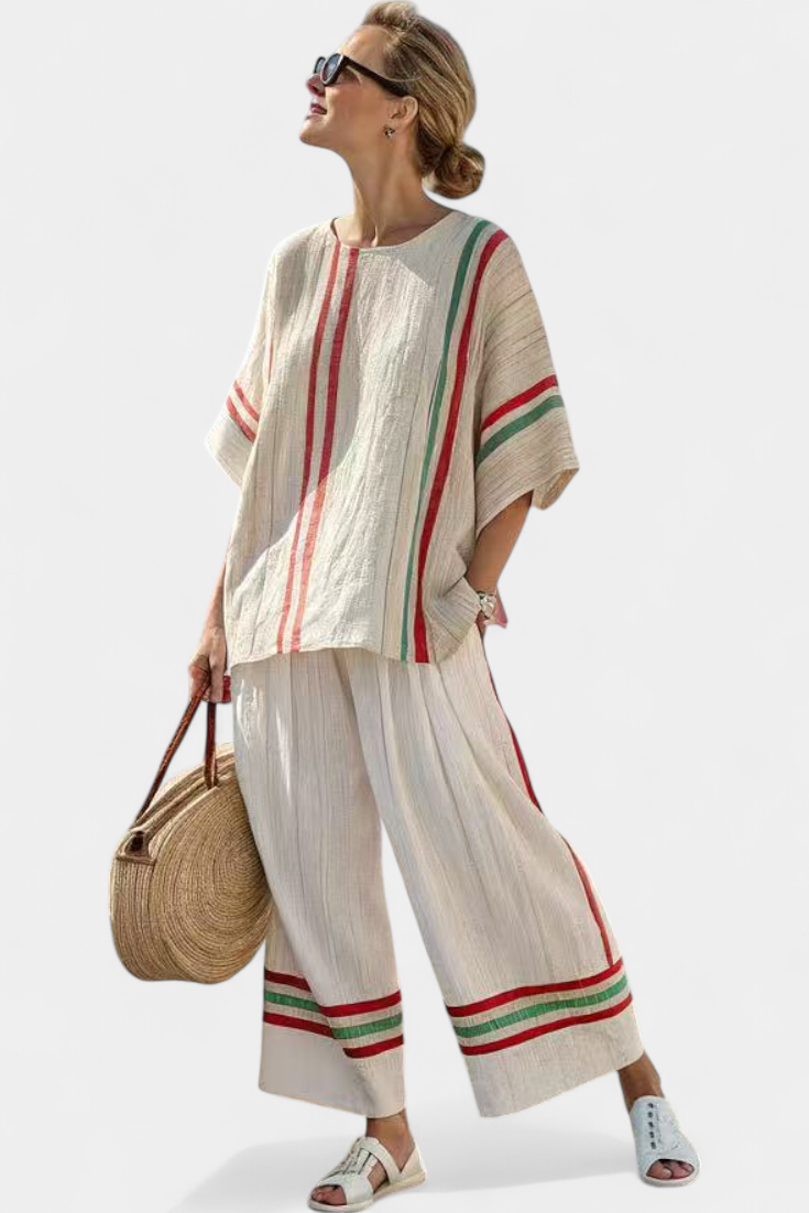 Truvane | Blusa boho confortável estampada e calça de caimento solto