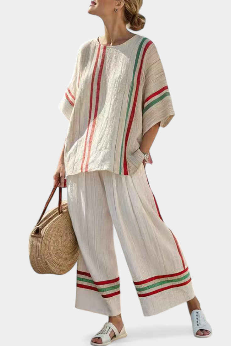 Truvane | Blusa boho confortável estampada e calça de caimento solto