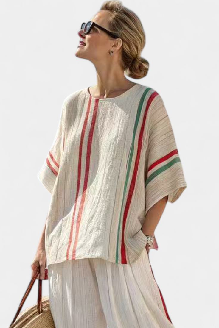 Truvane | Blusa boho confortável estampada e calça de caimento solto