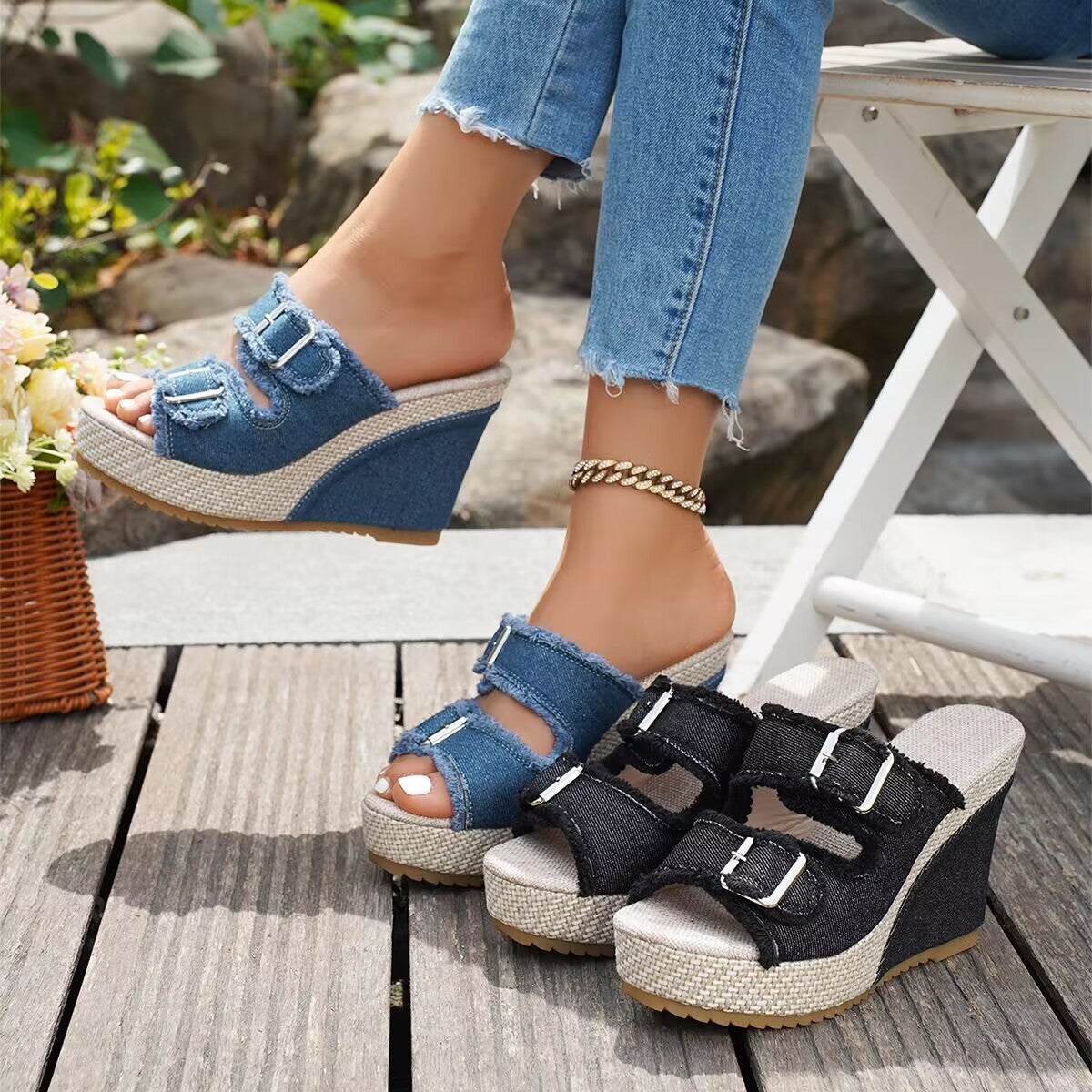 Atelier | Sandalias de cuña con bordes deshilachados