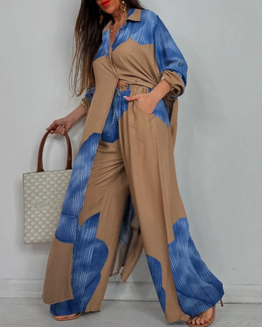Completo patchwork con scollo a V Lila