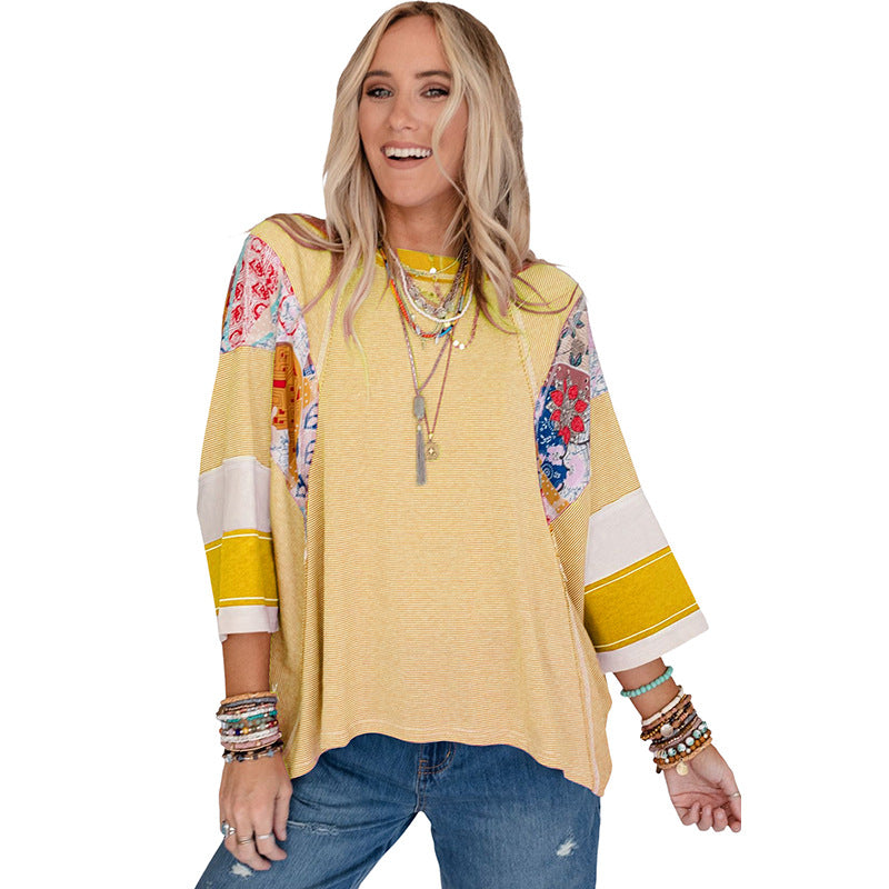 BAILEY – Blusa leve estilo patchwork com mangas morcego