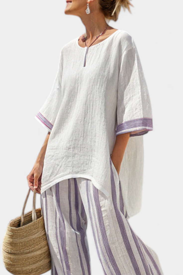 Luxmere | Blusa confortável e soltinha e calça listrada de bambu