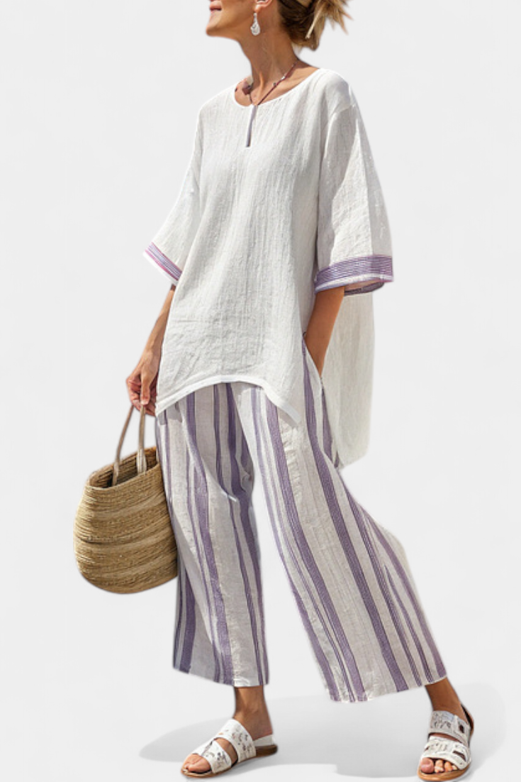 Luxmere | Blusa confortável e soltinha e calça listrada de bambu