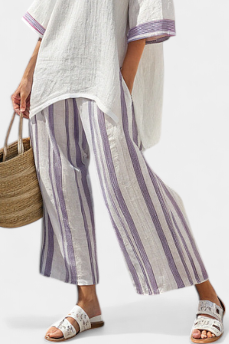 Luxmere | Blusa confortável e soltinha e calça listrada de bambu
