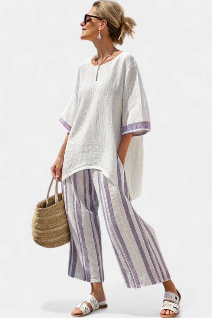 Luxmere | Blusa confortável e soltinha e calça listrada de bambu