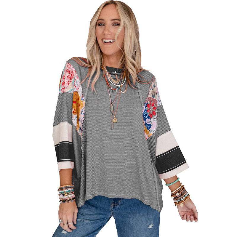 BAILEY – Blusa leve estilo patchwork com mangas morcego