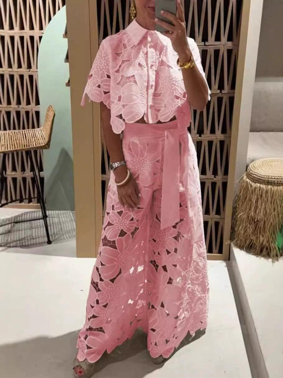 Conjunto com bordado floral vazado Isabella