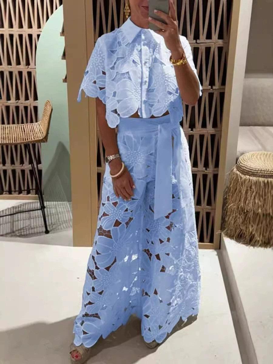 Conjunto com bordado floral vazado Isabella