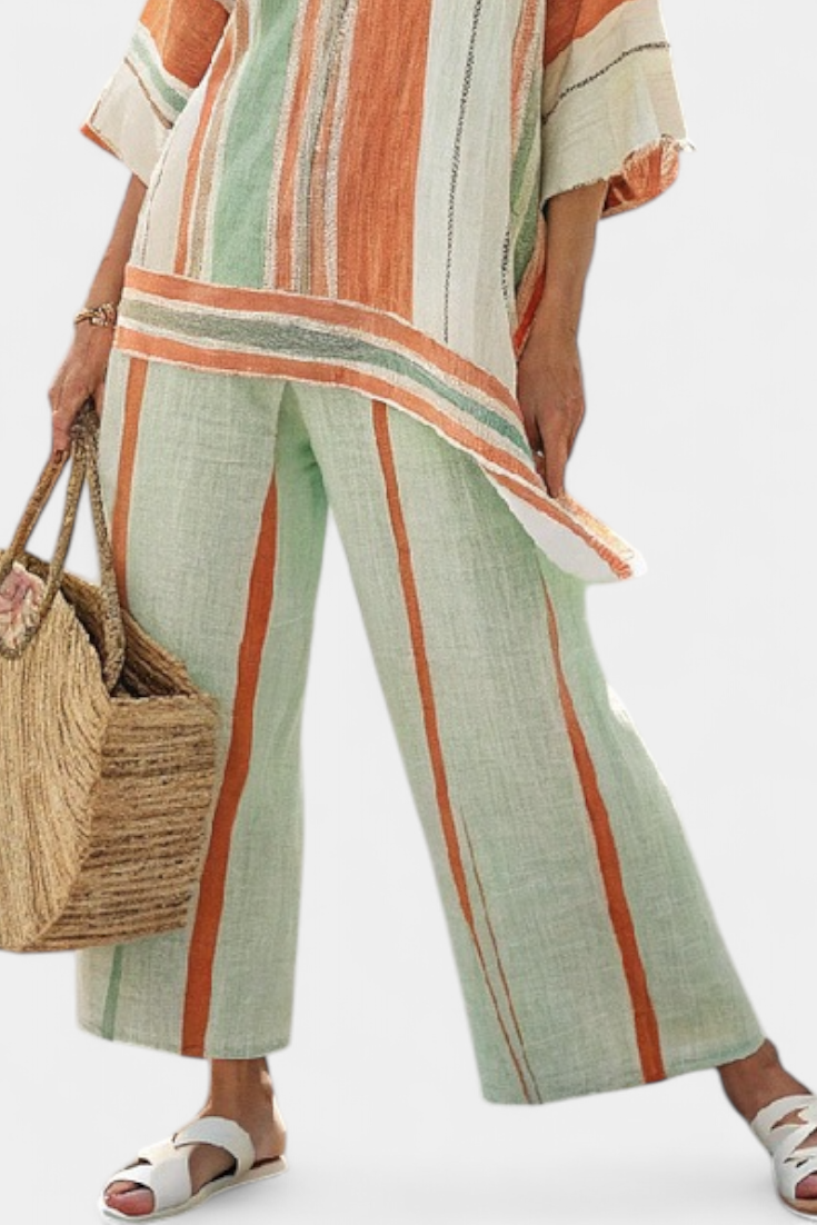 Bellmere | Elegante asymmetrische top en broek met wijde pijpen