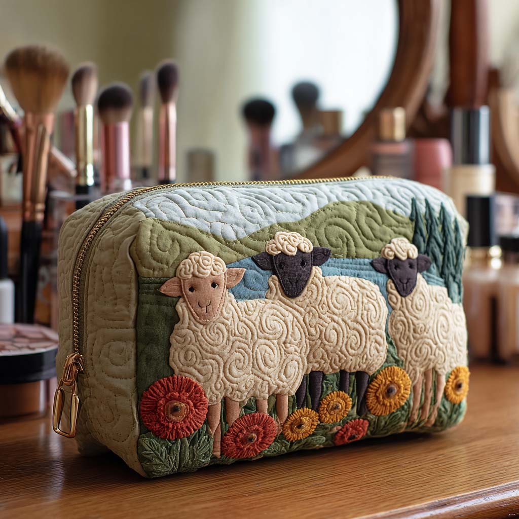 Kaia | Bolsa de cosméticos matelassada com ovelhas no prado