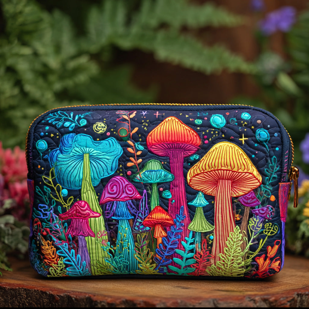 Mina | Trousse de toilette matelassée champignons et paix