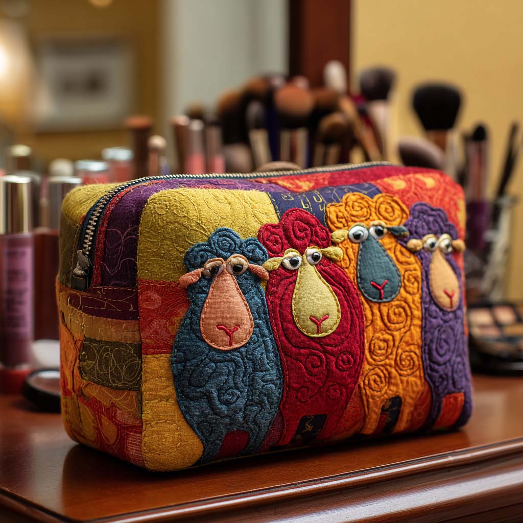 Kaia | Bolsa de cosméticos matelassada com ovelhas no prado