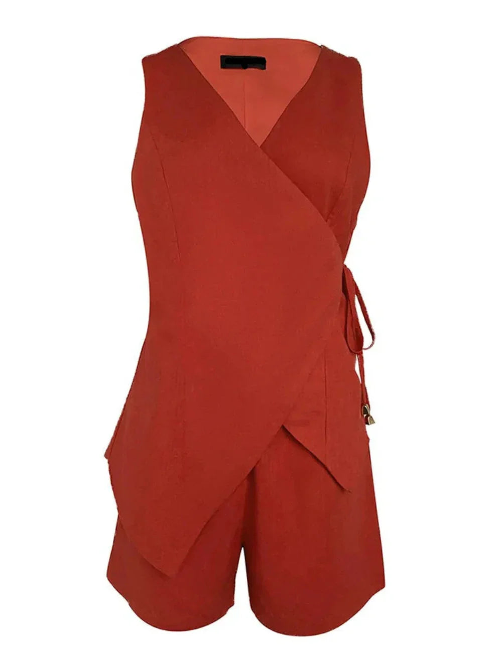 Conjunto de blusa com decote em V e shorts de linho Lila
