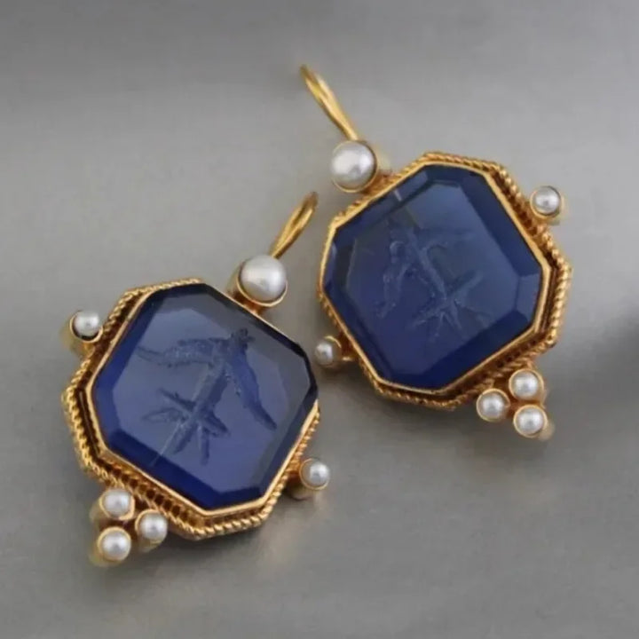 Vintage Pearl Geometric Pendant Drop Earrings